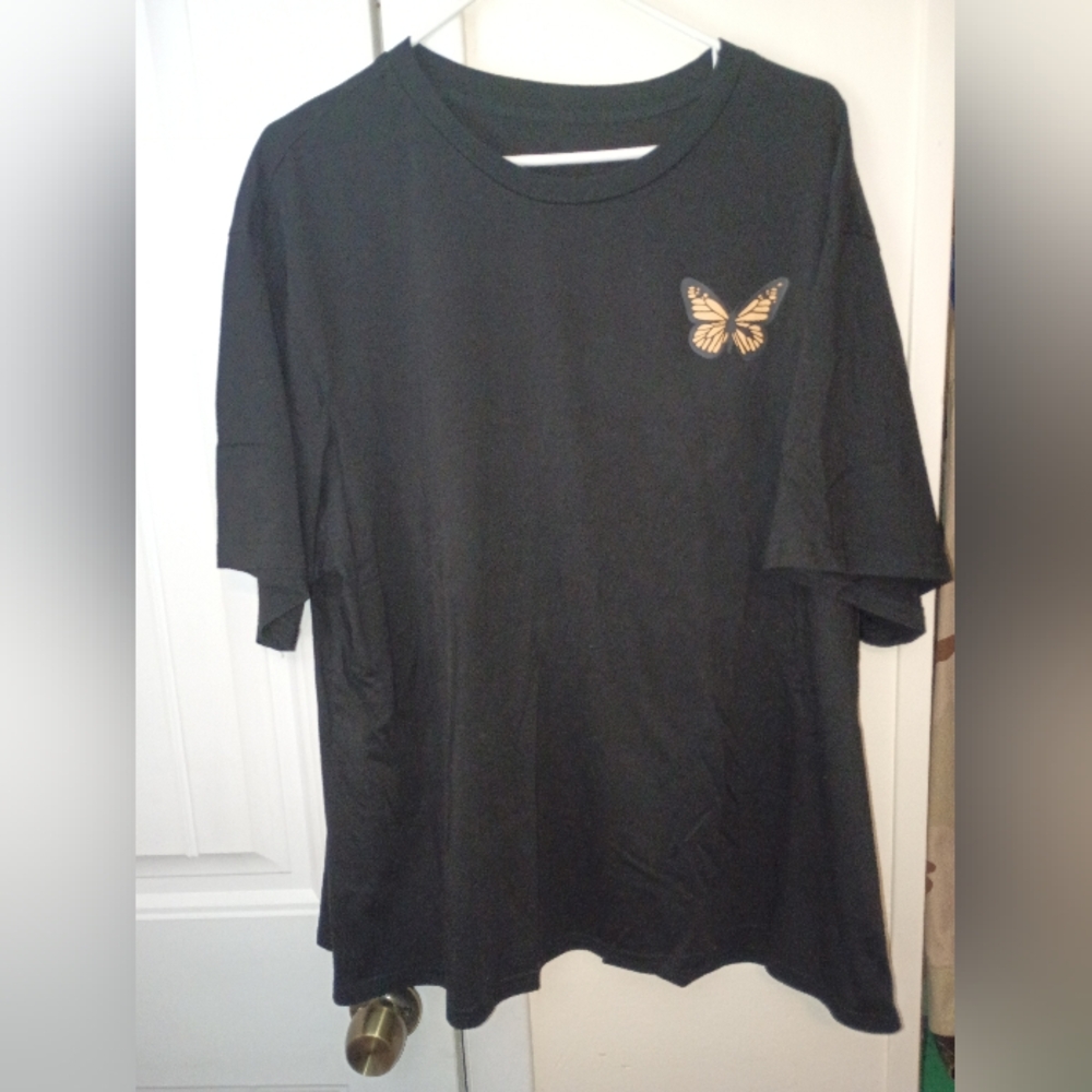 SHEIN Black T-Shirt with Gold Butterfly